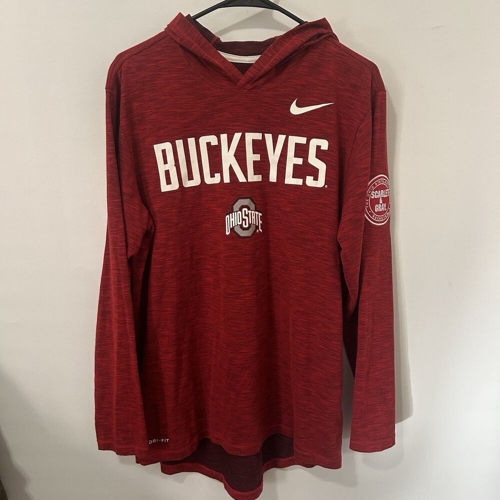 Ohio State Buckeyes Hoodie Shirt Mens Medium Red Nike Dri Fit Long Sleeve Top